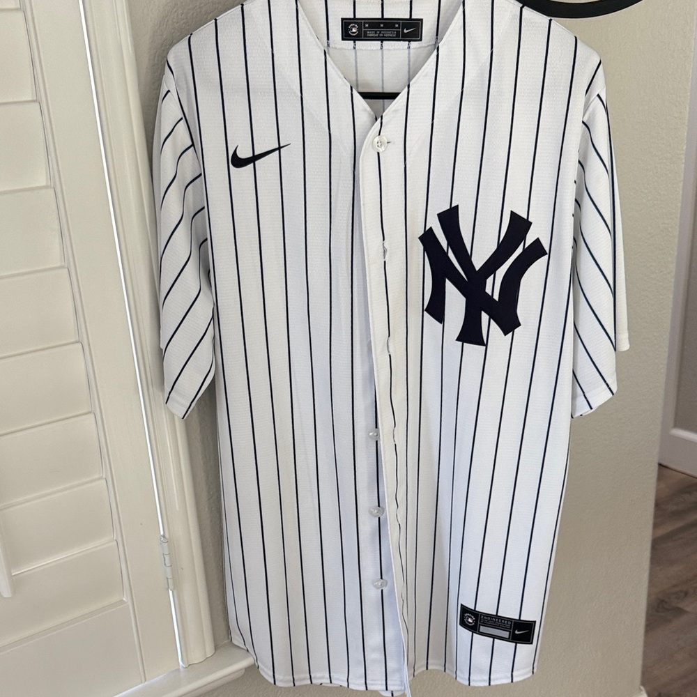 Nike White and Navy Pinstripe Jersey